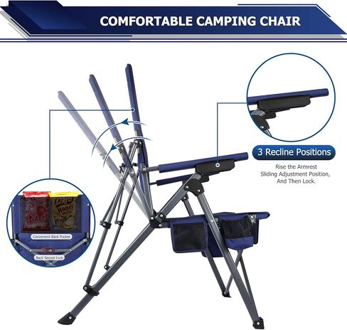 كرسي تخييم مُدفأ مع حزمة بطارية 12 فولت 16000 مللي أمبير في الساعة، كراسي محمولة قابلة للتدفئة للرياضات الخارجية للبالغين، مقعد دافئ للتخييم والنزهات والشاطئ (5 جيوب وحقيبة سفر) in Kuwait