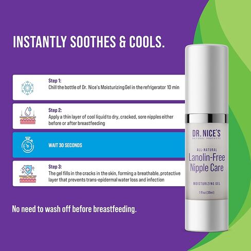 Dr. Nice's Moisturizing Gel - Lanolin-Free Nipple Cream for Breastfeeding - Nursing Essentials With Instant Cooling Relief for Sore Nipples - Water-Based Moisturizer Safe for Mom & Baby - (.34 Fl. Oz) in Saudi Arabia