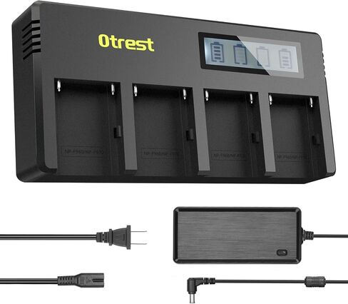 شاحن بطارية OTREST DF-F970 4 قنوات NP-F مع شاشة LCD ومحول طاقة متوافق مع Sony NP-F550 F570 F750 F770 F930 F950 F960 F970 FM50 FM500H QM71 QM91 QM71D QM91D in Kuwait