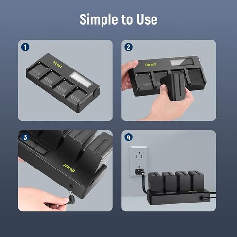 شاحن بطارية OTREST DF-F970 4 قنوات NP-F مع شاشة LCD ومحول طاقة متوافق مع Sony NP-F550 F570 F750 F770 F930 F950 F960 F970 FM50 FM500H QM71 QM91 QM71D QM91D in Kuwait