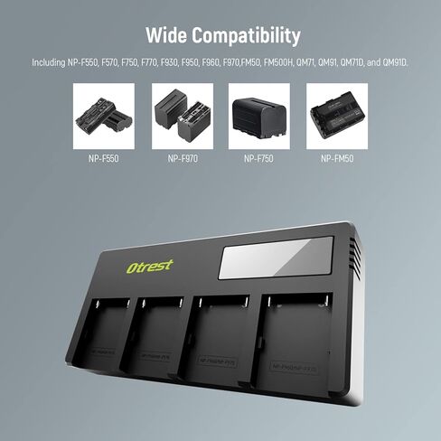 شاحن بطارية OTREST DF-F970 4 قنوات NP-F مع شاشة LCD ومحول طاقة متوافق مع Sony NP-F550 F570 F750 F770 F930 F950 F960 F970 FM50 FM500H QM71 QM91 QM71D QM91D in Kuwait
