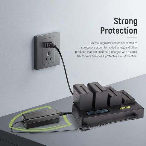 شاحن بطارية OTREST DF-F970 4 قنوات NP-F مع شاشة LCD ومحول طاقة متوافق مع Sony NP-F550 F570 F750 F770 F930 F950 F960 F970 FM50 FM500H QM71 QM91 QM71D QM91D in Kuwait