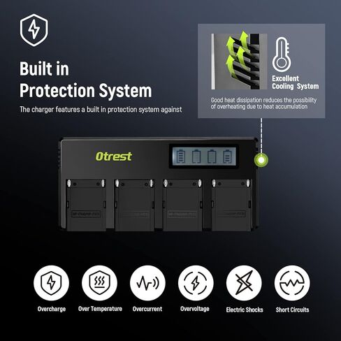شاحن بطارية OTREST DF-F970 4 قنوات NP-F مع شاشة LCD ومحول طاقة متوافق مع Sony NP-F550 F570 F750 F770 F930 F950 F960 F970 FM50 FM500H QM71 QM91 QM71D QM91D in Kuwait