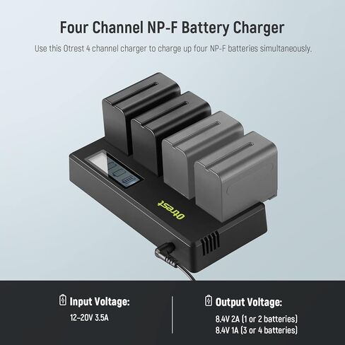 شاحن بطارية OTREST DF-F970 4 قنوات NP-F مع شاشة LCD ومحول طاقة متوافق مع Sony NP-F550 F570 F750 F770 F930 F950 F960 F970 FM50 FM500H QM71 QM91 QM71D QM91D in Kuwait