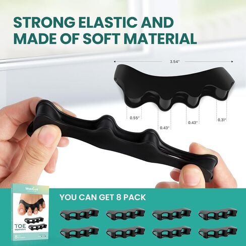 Welnove 8 Pack - Toe Separators - Small Size Toe Straightener for Correct Toe Alignment - Toe Spacers for Women（Black*8） in Kuwait
