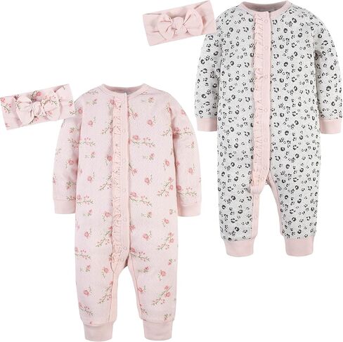 Gerber baby-girls 4-piece Coveralls & Headband Sets in Saudi Arabia