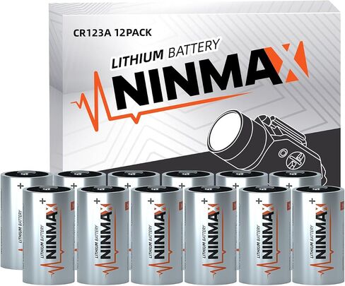 بطارية ليثيوم NINMAX CR123A 3V 12 حزمة، أكبر سعة 1700 مللي أمبير في الساعة 123A بطاريات الكاميرا، مثالية للمصابيح الكاشفة التكتيكية، جهاز الأمان، غير قابلة لإعادة الشحن in Saudi Arabia
