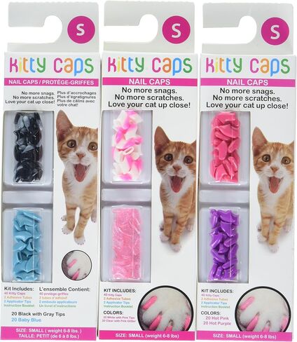 Kitty Caps Nail Caps for Cats | Safe, Stylish & Humane Alternative to Declawing | Covers Cat Claws, Stops Snags and Scratches, Assorted Colors, X-Small (Under 5 lbs), Clear in Kuwait