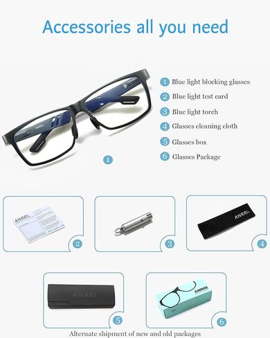 نظارات ANRRI الزرقاء لحجب الضوء للرجال، نظارات كمبيوتر بإطار معدني عصري مع فلتر للضوء الأزرق in Kuwait