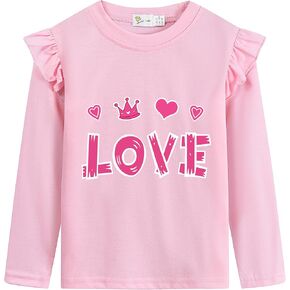 Valentine's Day Shirt for Girls Love Graphic T-Shirts Cute Butterfly Heart Print Tee Valentine Gift Tees Tops 2-8 Years