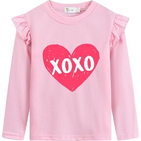 Valentine's Day Shirt for Girls Love Graphic T-Shirts Cute Butterfly Heart Print Tee Valentine Gift Tees Tops 2-8 Years