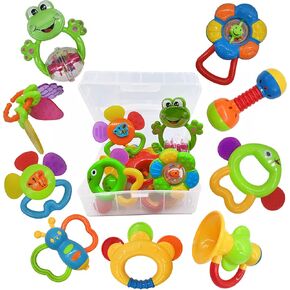 9pcs Baby First Rattle Teether Toy Gift Set with Storage Box for Infant Newborn Baby Girl 3 6 9 12 18Month Pink in Kuwait