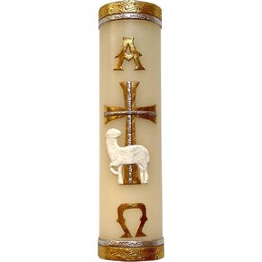 Unique Paschal Gold-Tone Candle Alpha Omega Cross Sheep