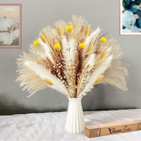 Bloom Ease عشب بامباس طبيعي مجفف - 100 قطعة من باقة عشب بامباس المجففة الاصطناعية، زهور بوهو ونباتات مجففة اصطناعية وزخارف زهور لحفلات الزفاف - سيقان رقيق مع صندوق هدايا مجففات. in Saudi Arabia