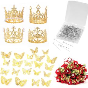 WATHFKCU 152 قطعة من إكسسوارات باقة الزهور ثلاثية الأبعاد لتزيين الفراشة الذهبية تاج صغير تاج باقة صدر دبابيس لؤلؤة دبابيس زهرة باقة إكسسوارات لتزيين حفلات أعياد الميلاد وحفلات الزفاف in Kuwait