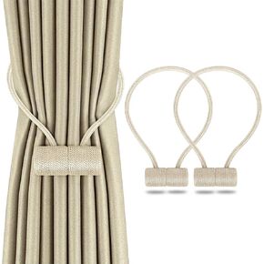 2 Pack Magnetic Curtain Tiebacks, The Most Convenient Drape Tie Backs, Decorative Rope Holdback Holder for holdbacks Big, Decorative Curtain Holdbacks (16 Inch Long), Beige in Saudi Arabia