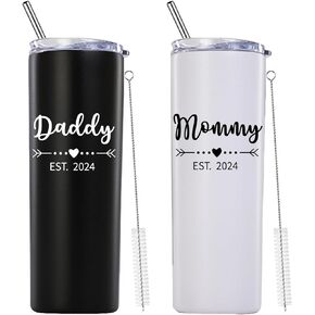 Daddy and Mommy Est 2024 Skinny Tumbler.New Parents Pregnancy Gifts.Fathers Day Mothers Day Birthday Christmas Gifts Ideas for New Mom Dad.Parents to Be Baby Shower Gifts(20oz Black&Rose Gold) in Saudi Arabia