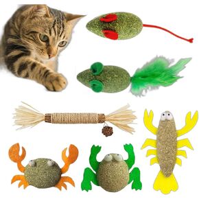 sioytoer ألعاب النعناع البري الطبيعية للقطط العصي الفضية تنظيف الأسنان القط مضغ لعبة تفاعلية سرطان البحر الضفدع الروبيان الجرذان ألعاب هدية الحيوان للقطط والقطط (6 قطع) in Kuwait