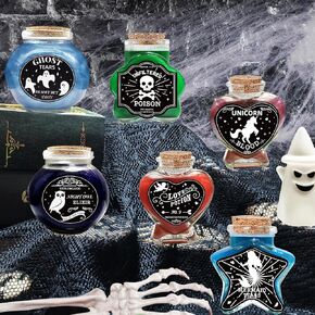 Ainswei Halloween Decoration Indoor,6Pcs Potion Bottles with 8Pcs Black And White Witch Lable Stickers,Tiered Tray for Home Room DIY Witchcraft Decor in Kuwait
