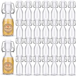 12 Pcs Mini Flip Top Glass Bottle with Stoppers 4 oz Mini Swing Top Bottles Small Glass Bottles with Lid Kraft Adhesive Round Stickers for Wedding Themed Party Favors
