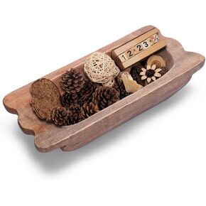 QIELSER Wooden Dough Bowl Decor with Handles Natural Wood Hand Carved Decorative Wooden Farmhouse Fruit Bowl Handmade, Home Decoration Centerpiece, Dining Room Table Display Bowl 13.4" Lx6.3 Wx3.1 H in Kuwait