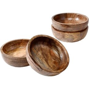 Serene Spaces Living Set of 4 Small Mango Wood Bowl, Natural Wooden Bowl for Home Decor, Fruits, Candies, Potpourri, Trinket Holder, Coffee Table, Countertop Display, Measures 5" Diameter & 1.5" Tall in Saudi Arabia
