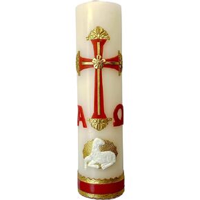 Alpha Omega Candle for Baptism, Confirmation, Easter Lent Cirio para Bautizo, Confirmacion O Boda Cirio Pascual (Red)