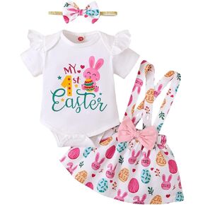 Honykids الوليد طفلة عيد الفصح الزي بلدي أول عيد الفصح رومبير أرنب الحمالة تنورة عقال مجموعة الملابس