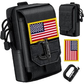 bvya Tactical Phone Pouch, Multi-Purpose Utility Tool Pocket Molle Phone Holster Waist Belt Pouch IFAK Bag with US Flag Patch and D-Ring for 4.7"-6.9" Phone
