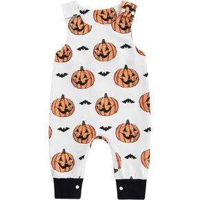 COORALLY Newborn Baby boy Girl Halloween Romper Jumpsuit Sleeveless Pumpkin Print Bodysuit Overalls Outfits Clothes