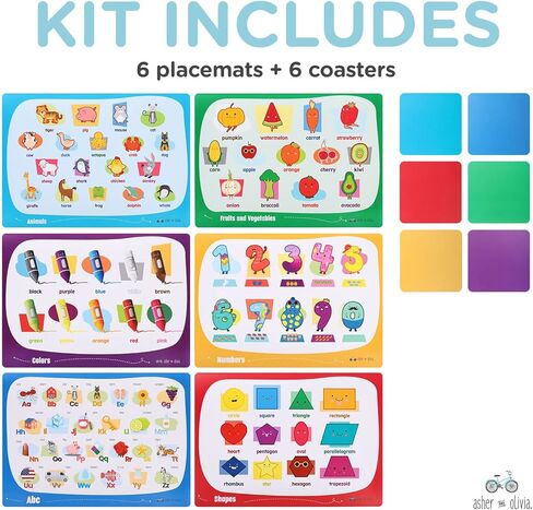 مفارش اطفال غير قابلة للانزلاق وقابلة لاعادة الاستخدام لطاولة الطعام (عبوة من 12 قطعة) - مفارش للاطفال الصغار in Kuwait