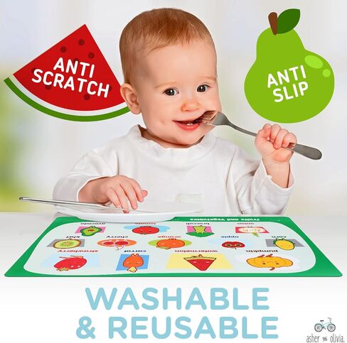 مفارش اطفال غير قابلة للانزلاق وقابلة لاعادة الاستخدام لطاولة الطعام (عبوة من 12 قطعة) - مفارش للاطفال الصغار in Kuwait
