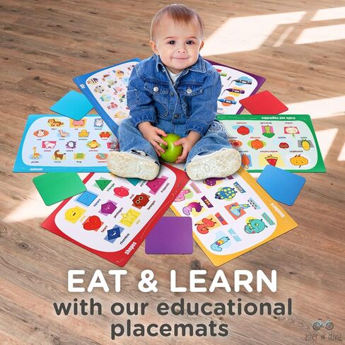مفارش اطفال غير قابلة للانزلاق وقابلة لاعادة الاستخدام لطاولة الطعام (عبوة من 12 قطعة) - مفارش للاطفال الصغار in Kuwait