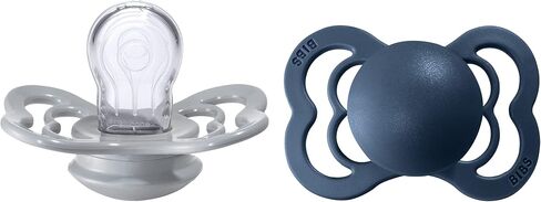 BIBS Supreme Baby Pacifier 2-Pack | Made in Denmark | BPA Free Dummy Soother, Symmetrical Nipple. Silicone, Size 1 (0-6 Months), Cloud / Steel Blue in Saudi Arabia