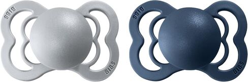 BIBS Supreme Baby Pacifier 2-Pack | Made in Denmark | BPA Free Dummy Soother, Symmetrical Nipple. Silicone, Size 1 (0-6 Months), Cloud / Steel Blue in Saudi Arabia