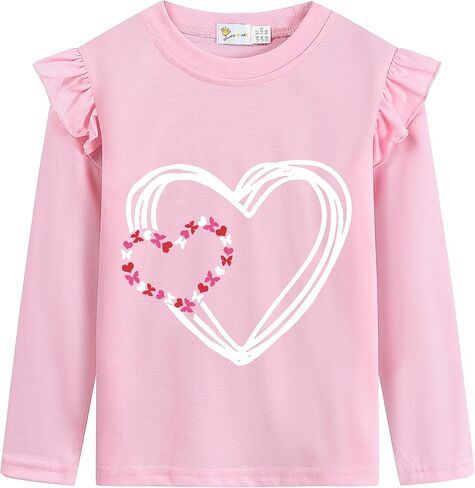 Valentine's Day Shirt for Girls Love Graphic T-Shirts Cute Butterfly Heart Print Tee Valentine Gift Tees Tops 2-8 Years in Kuwait