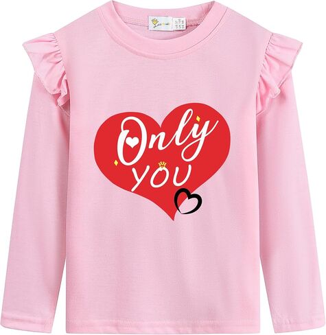 Valentine's Day Shirt for Girls Love Graphic T-Shirts Cute Butterfly Heart Print Tee Valentine Gift Tees Tops 2-8 Years in Saudi Arabia
