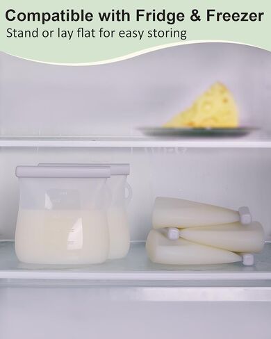 8 قطع من أكياس تخزين حليب الثدي من السيليكون من ليكتين، حاوية تخزين حليب الثدي قابلة لإعادة الاستخدام، سعة 8.5 أونصة/250 مل، أكياس تخزين حليب قائمة بذاتها خالية من مادة BPA للرضاعة الطبيعية، حاويات تخزين أغذية الأطفال مانعة للتسرب in Kuwait