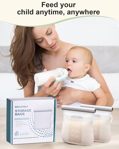 8 قطع من أكياس تخزين حليب الثدي من السيليكون من ليكتين، حاوية تخزين حليب الثدي قابلة لإعادة الاستخدام، سعة 8.5 أونصة/250 مل، أكياس تخزين حليب قائمة بذاتها خالية من مادة BPA للرضاعة الطبيعية، حاويات تخزين أغذية الأطفال مانعة للتسرب in Kuwait