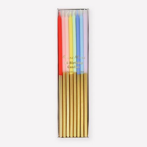 Meri Meri Gold Dipped Rainbow Mix Candles (Pack of 16) in Saudi Arabia