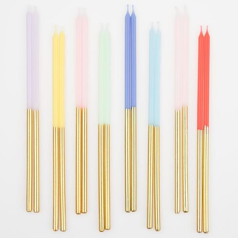 Meri Meri Gold Dipped Rainbow Mix Candles (Pack of 16) in Saudi Arabia