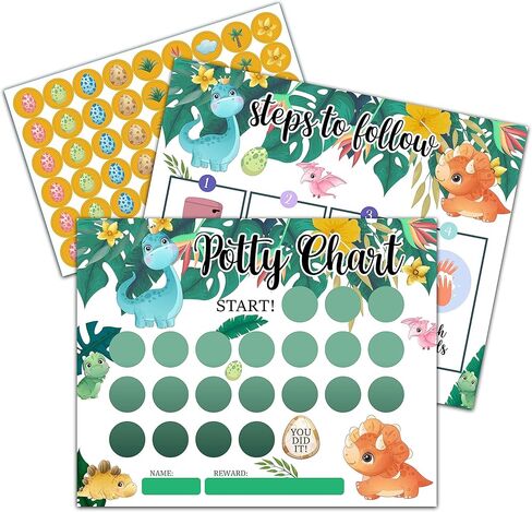 Dinosaur Potty Training Sticker Chart, 10 Potty Charts with 216 Round Stickers & 1 Instruction Sheet, Potty Reward Sticker Chart for Toddlers Boys - A21 in Saudi Arabia