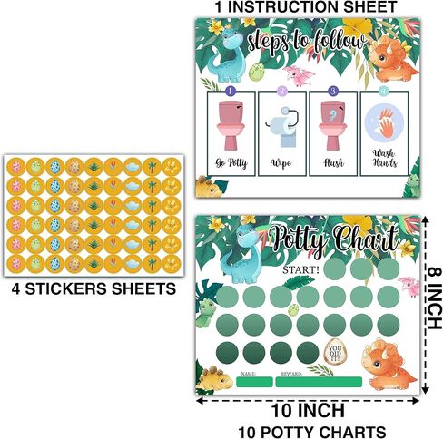 Dinosaur Potty Training Sticker Chart, 10 Potty Charts with 216 Round Stickers & 1 Instruction Sheet, Potty Reward Sticker Chart for Toddlers Boys - A21 in Saudi Arabia