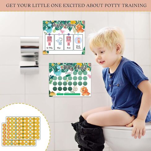 Dinosaur Potty Training Sticker Chart, 10 Potty Charts with 216 Round Stickers & 1 Instruction Sheet, Potty Reward Sticker Chart for Toddlers Boys - A21 in Saudi Arabia