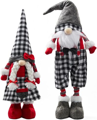 JOYIN 23" Standing Christmas Gnome Couple Decoration Retractable Legs Black Buffalo Style, Tomte Nordic Gnomes Christmas Indoor Decorations, Xmas gnome Decor, Christmas Party Gifts, Home Decorations in Saudi Arabia