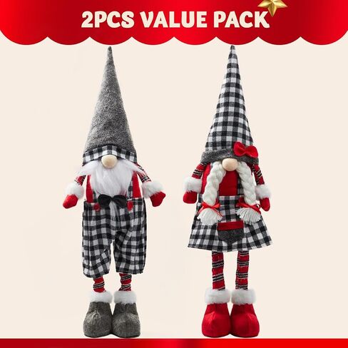 JOYIN 23" Standing Christmas Gnome Couple Decoration Retractable Legs Black Buffalo Style, Tomte Nordic Gnomes Christmas Indoor Decorations, Xmas gnome Decor, Christmas Party Gifts, Home Decorations in Saudi Arabia