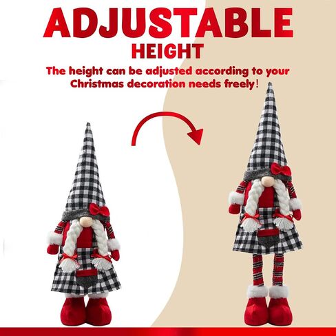 JOYIN 23" Standing Christmas Gnome Couple Decoration Retractable Legs Black Buffalo Style, Tomte Nordic Gnomes Christmas Indoor Decorations, Xmas gnome Decor, Christmas Party Gifts, Home Decorations in Saudi Arabia