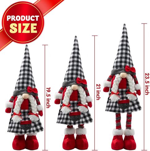 JOYIN 23" Standing Christmas Gnome Couple Decoration Retractable Legs Black Buffalo Style, Tomte Nordic Gnomes Christmas Indoor Decorations, Xmas gnome Decor, Christmas Party Gifts, Home Decorations in Saudi Arabia