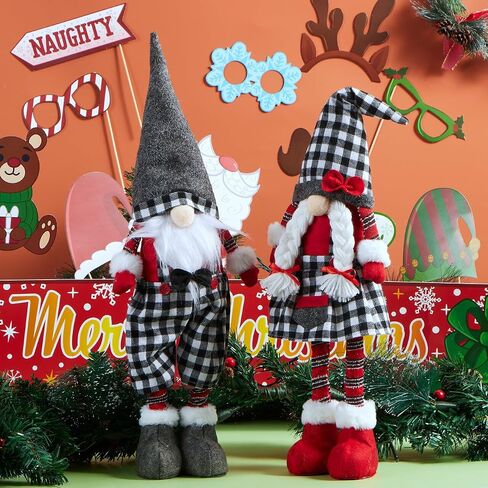 JOYIN 23" Standing Christmas Gnome Couple Decoration Retractable Legs Black Buffalo Style, Tomte Nordic Gnomes Christmas Indoor Decorations, Xmas gnome Decor, Christmas Party Gifts, Home Decorations in Saudi Arabia
