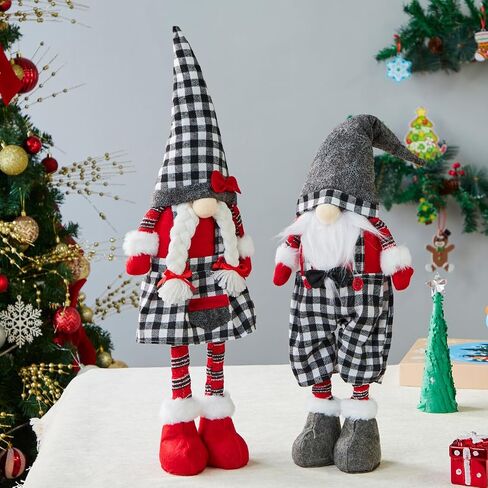 JOYIN 23" Standing Christmas Gnome Couple Decoration Retractable Legs Black Buffalo Style, Tomte Nordic Gnomes Christmas Indoor Decorations, Xmas gnome Decor, Christmas Party Gifts, Home Decorations in Saudi Arabia